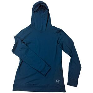 ARC'TERYX Vertices Hoody Women S Teal Blue Neck Saver Long Sleeve Base Layer